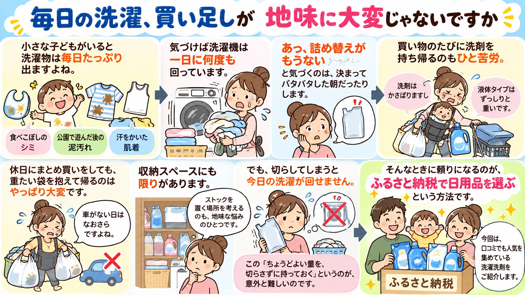 毎日の洗濯、買い足しが地味に大変じゃないですかの図解