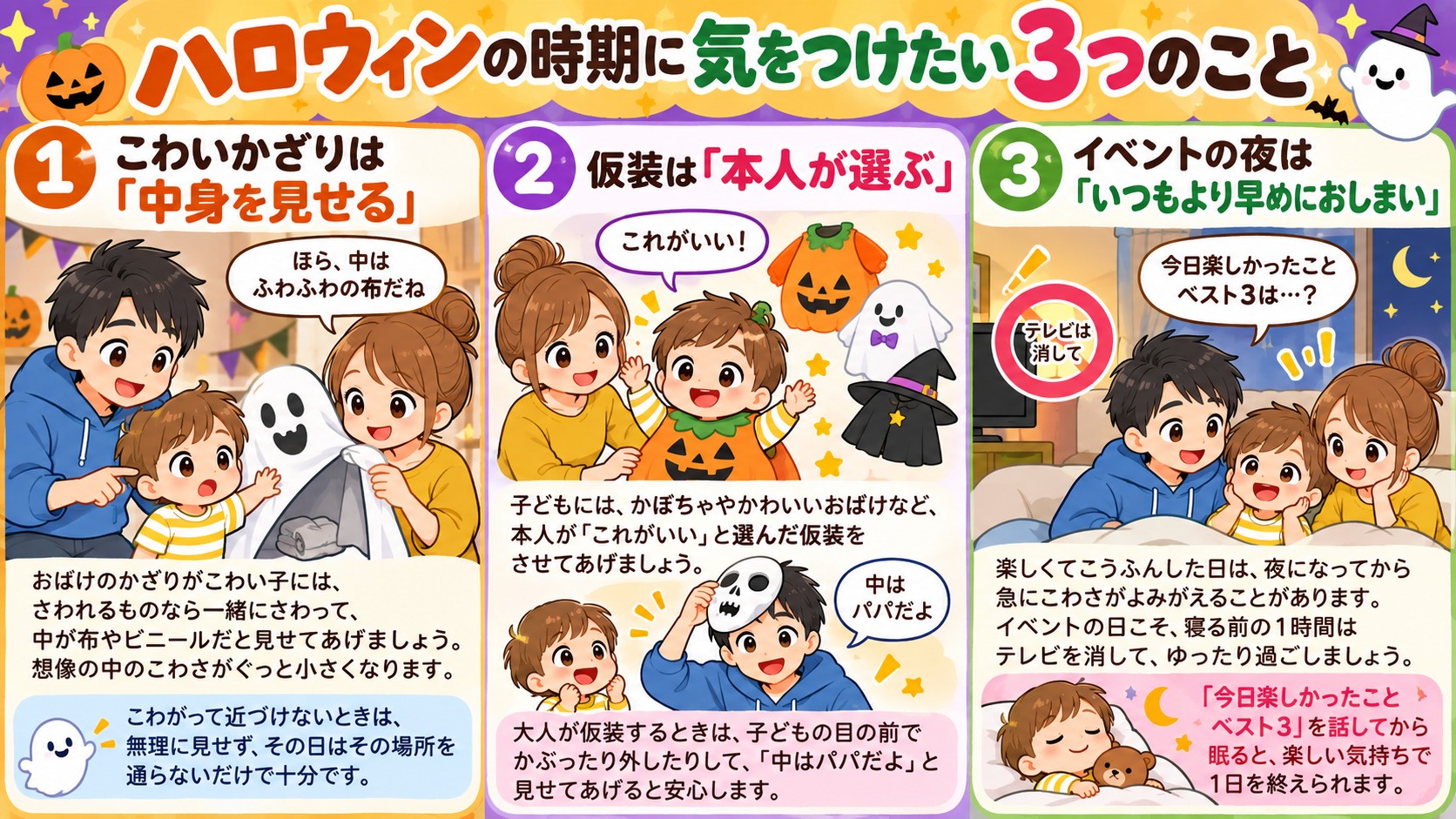 ハロウィンの時期に気をつけたい3つのことの図解